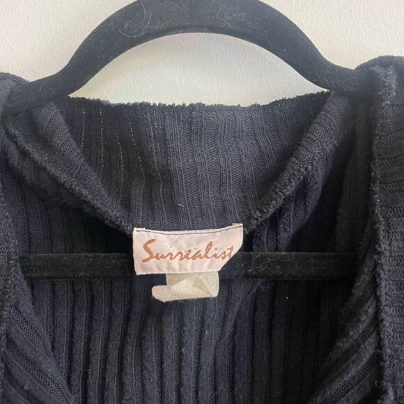 Vintage Y2K Ribbed Button Washed Black Crop Top w/ Knit Detail - Medium - Picture 3 of 5